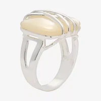 Sparkle Allure Womens White Mother Of Pearl Pure Silver Over Brass Hypoallergenic Cocktail Ring