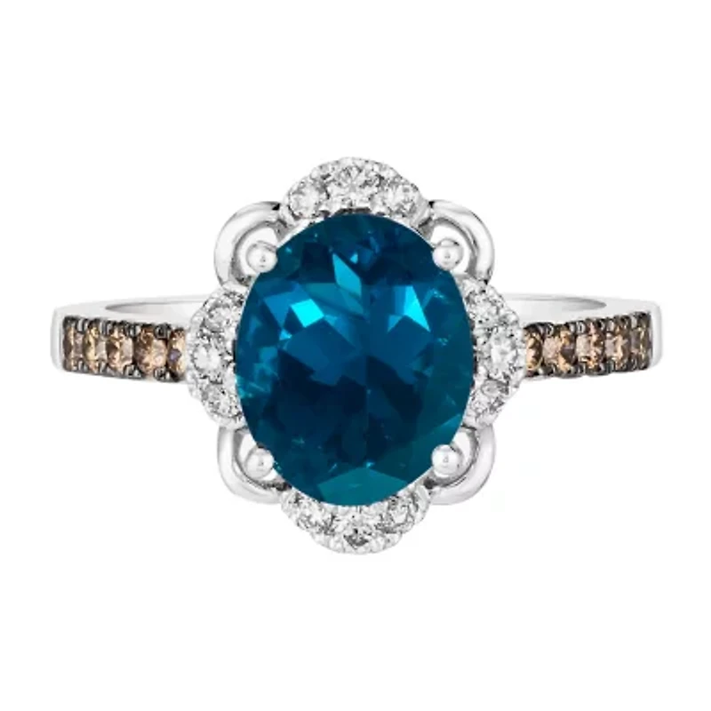 Le Vian® Grand Sample Sale™ Ring featuring 3 CT. Deep Sea Blue Topaz™ 1/5 Nude Diamonds™ Chocolate Diamonds® set 14K Vanilla Gold®