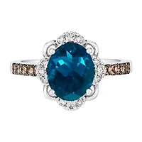 Le Vian® Grand Sample Sale™ Ring featuring 3 CT. Deep Sea Blue Topaz™ 1/5 Nude Diamonds™ Chocolate Diamonds® set 14K Vanilla Gold®