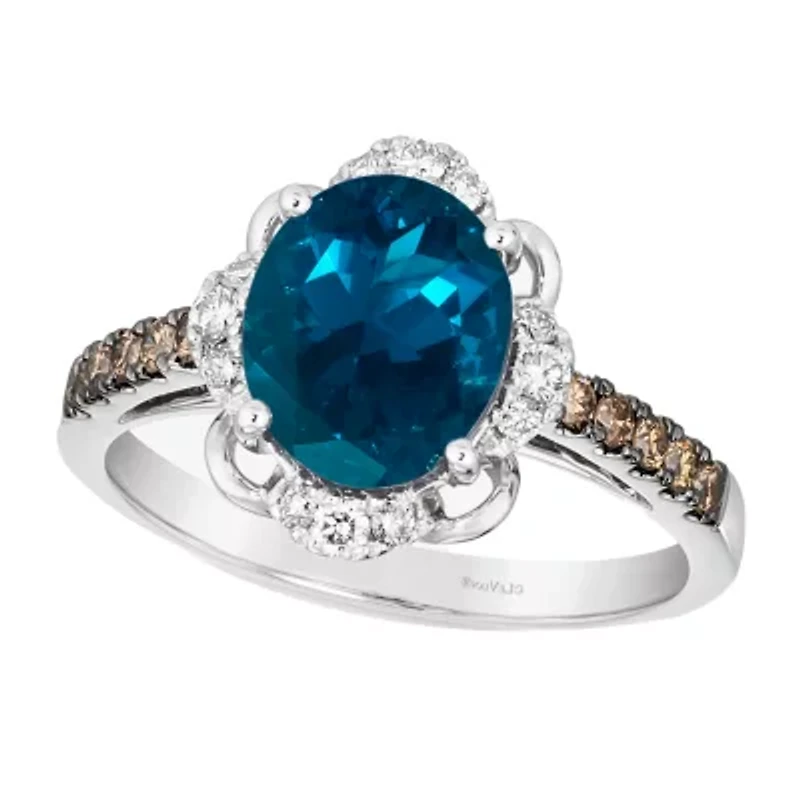 Le Vian® Grand Sample Sale™ Ring featuring CT. Deep Sea Blue Topaz™ 1/5 Chocolate Diamonds® 1/ Nude Diamonds™ set 14K Vanilla Gold