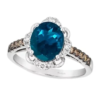 Le Vian® Grand Sample Sale™ Ring featuring CT. Deep Sea Blue Topaz™ 1/5 Chocolate Diamonds® 1/ Nude Diamonds™ set 14K Vanilla Gold