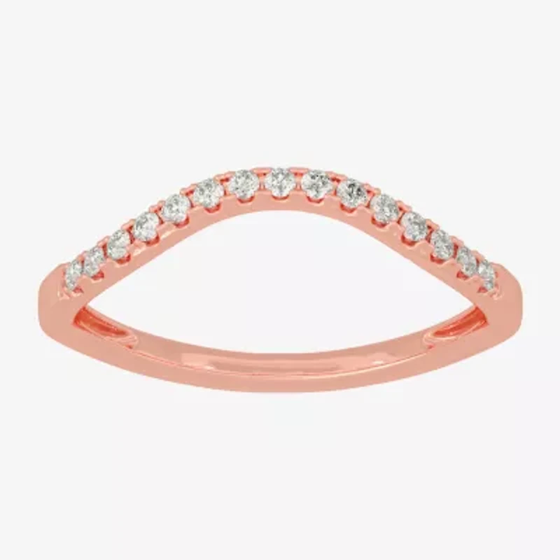 (H-I / Si1-Si2) Womens 2MM 1/8 CT. T.W. Lab Grown White Diamond 10K Gold Curved Wedding Band