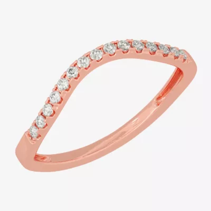 (H-I / Si1-Si2) Womens 2MM 1/8 CT. T.W. Lab Grown White Diamond 10K Gold Curved Wedding Band