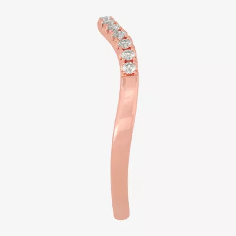 (H-I / Si1-Si2) Womens 2MM 1/8 CT. T.W. Lab Grown White Diamond 10K Gold Curved Wedding Band