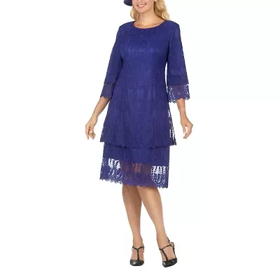 Giovanna Signature Womens 3/4 Sleeve Midi Plus Shift Dress