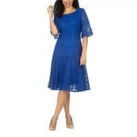 Giovanna Signature Womens Midi Round Neck Short Sleeve Lace Fit + Flare Dress