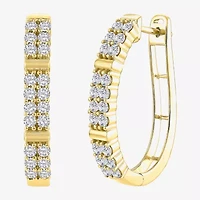 (H-I / I1) Womens 1 CT. T.W. Lab Grown White Diamond 10K Gold 25.6mm Hoop Earrings