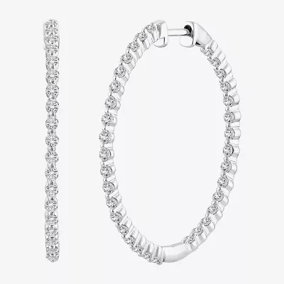 (H-I / Si2) Womens 1 1/2 CT. T.W. Lab Grown White Diamond 10K White Gold 33.2mm Hoop Earrings