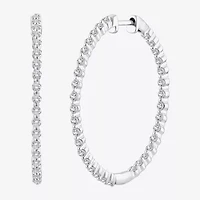 (H-I / Si2) Womens 1 1/2 CT. T.W. Lab Grown White Diamond 10K White Gold 33.2mm Hoop Earrings