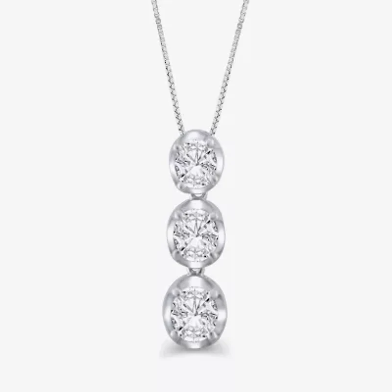 Linear 3-Stone (H-I / I1) Womens 1 CT. T.W. Lab Grown White Diamond 10K White Gold Round 18 Inch Pendant Necklace