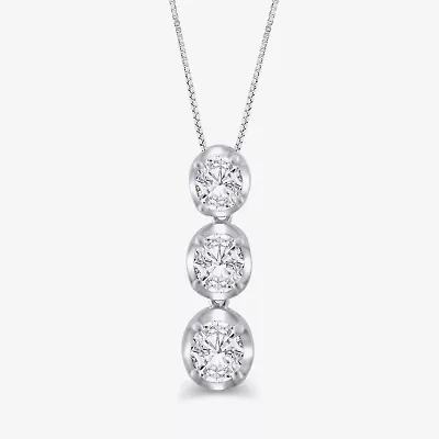 Linear 3-Stone (H-I / I1) Womens 1 CT. T.W. Lab Grown White Diamond 10K White Gold Round 18 Inch Pendant Necklace