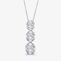 Linear 3-Stone (H-I / I1) Womens 1 CT. T.W. Lab Grown White Diamond 10K White Gold Round 18 Inch Pendant Necklace