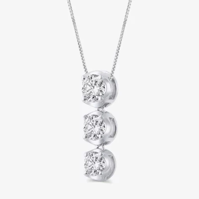 Linear 3-Stone (H-I / I1) Womens 1 CT. T.W. Lab Grown White Diamond 10K White Gold Round 18 Inch Pendant Necklace