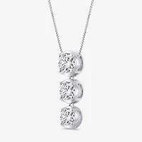 Linear 3-Stone (H-I / I1) Womens 1 CT. T.W. Lab Grown White Diamond 10K White Gold Round 18 Inch Pendant Necklace