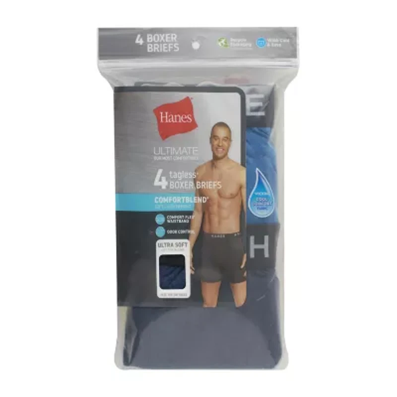 Hanes Ultimate Comfort Blend Mens 4 Pack Boxer Briefs Ubbba4