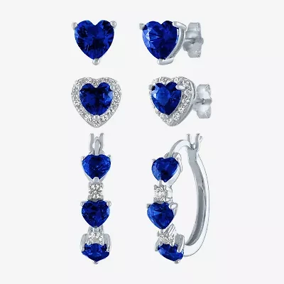Gemstone Sterling Silver Heart 3 Pair Earring Set
