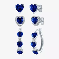 Gemstone Sterling Silver Heart 3 Pair Earring Set