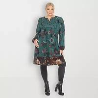 White Mark Womens Plus Long Sleeve Embroidered Paisley Sweater Dress