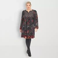 White Mark Womens Plus Long Sleeve Embroidered Paisley Sweater Dress