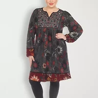 White Mark Womens Plus Long Sleeve Embroidered Paisley Sweater Dress