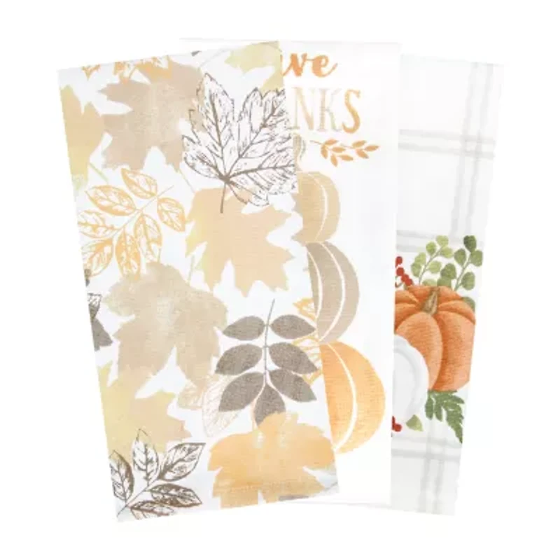 Ritz Leaves Pumpkin 3-pc. Kitchen Towel Set