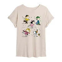 Peanuts Skating Tee Womens Juniors Scoop Neck Short Sleeve Oversized Graphic T-Shirt