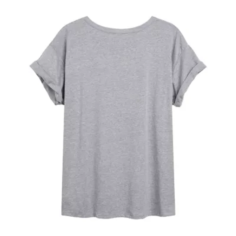 Peanuts Snoopy And Woodstock Skating Tee Womens Juniors Scoop Neck Short Sleeve Oversized Graphic T-Shirt