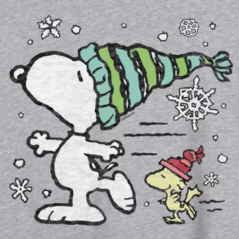 Peanuts Snoopy And Woodstock Skating Tee Womens Juniors Scoop Neck Short Sleeve Oversized Graphic T-Shirt