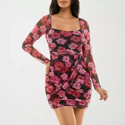 City Triangle Womens Long Sleeve Casual Floral Juniors Bodycon Dress