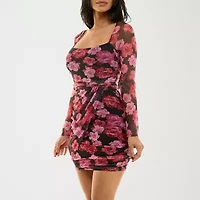 City Triangle Womens Juniors Long Sleeve Casual Floral Bodycon Dress