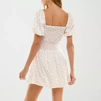 City Triangle Bubble Skirt Womens Short Sleeve Floral Juniors Fit + Flare Dress