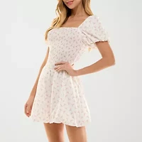 City Triangle Bubble Skirt Womens Short Sleeve Floral Juniors Fit + Flare Dress