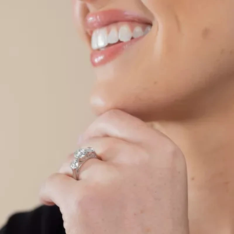 Floating Diamonds (F / Vs2) Womens 3 CT. T.W. Lab Grown White Diamond 14K Gold 3-Stone Engagement Ring