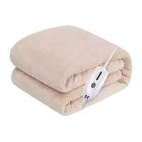 Sealy® Heated Flannel Throw Beige