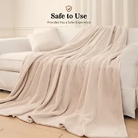 Sealy® Heated Flannel Throw Beige