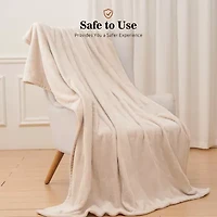 Sealy® Heated Flannel Throw Beige