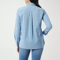 Gloria Vanderbilt Womens Cuffed Long Sleeve Regular Fit Button-Down Shirt