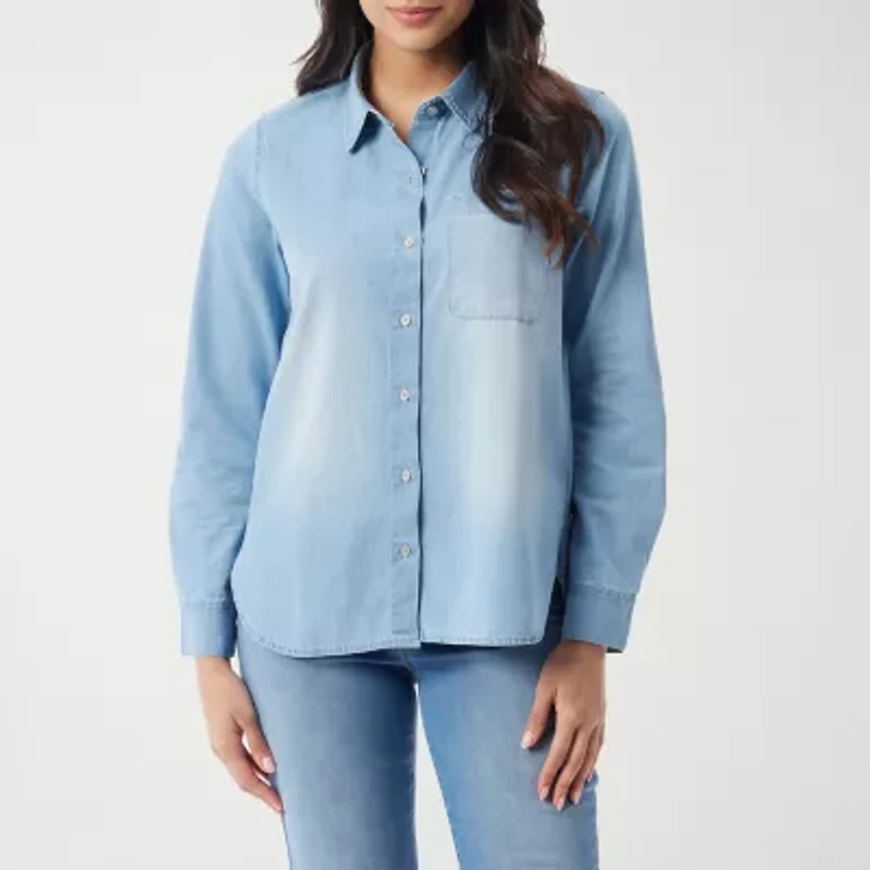 Gloria Vanderbilt Womens Cuffed Long Sleeve Regular Fit Button-Down Shirt