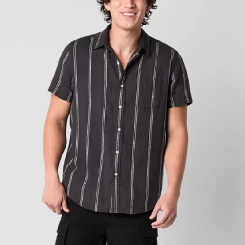 Arizona Mens Short Sleeve Striped Button-Down Shirt