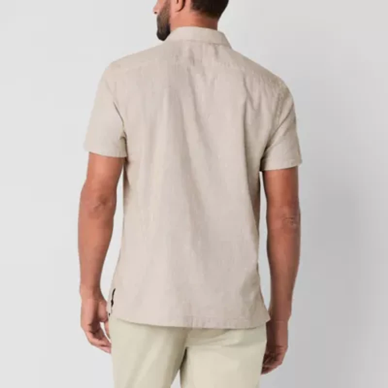 Stafford Linen Blend Mens Short Sleeve Regular Fit Button-Down Shirt