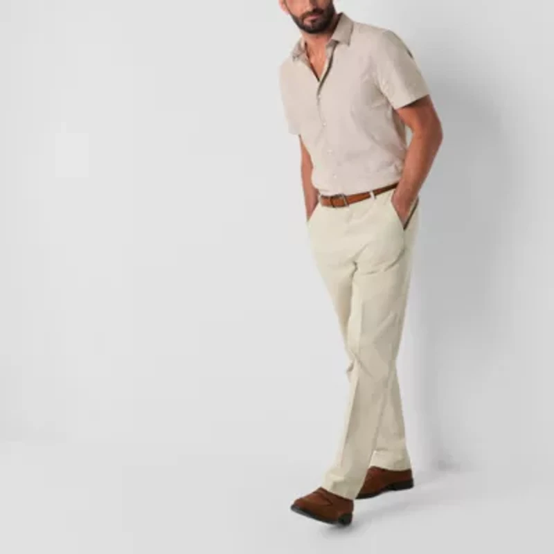 Stafford Linen Blend Mens Short Sleeve Regular Fit Button-Down Shirt