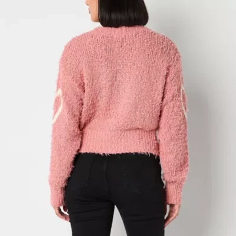 Arizona Juniors Womens Crew Neck Long Sleeve Hearts Pullover Sweater