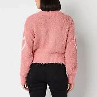 Arizona Juniors Womens Crew Neck Long Sleeve Hearts Pullover Sweater