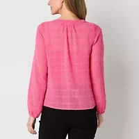 Liz Claiborne Womens Keyhole Neck Long Sleeve Blouse