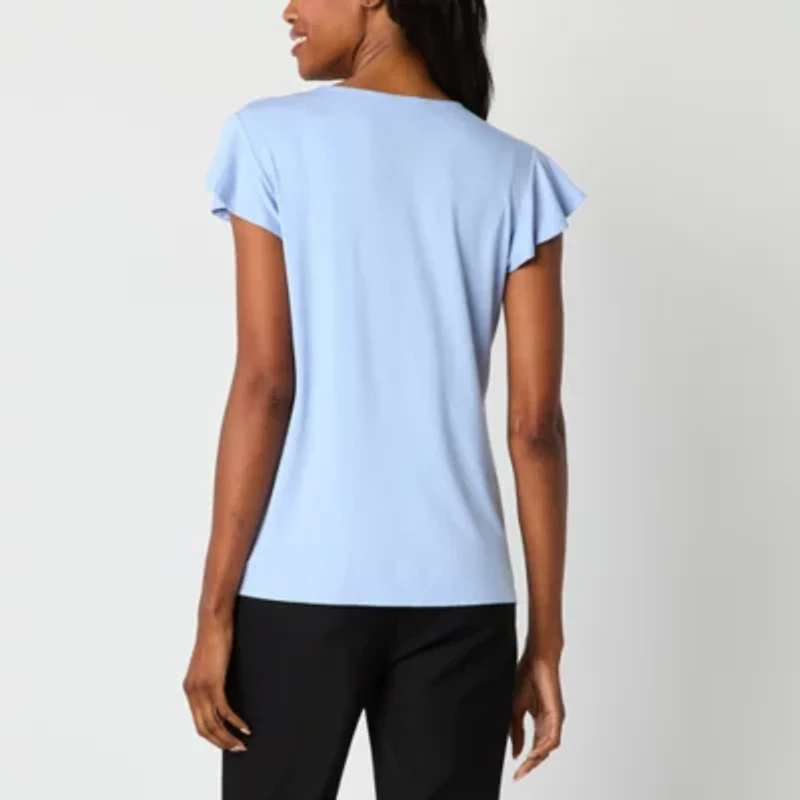 Liz Claiborne Womens Round Neck Short Sleeve Blouse