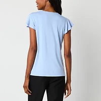 Liz Claiborne Womens Round Neck Short Sleeve Blouse