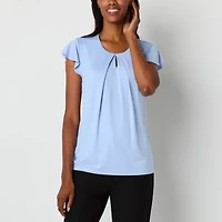Liz Claiborne Womens Round Neck Short Sleeve Blouse