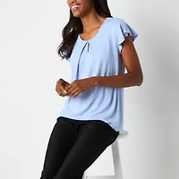Liz Claiborne Womens Round Neck Short Sleeve Blouse
