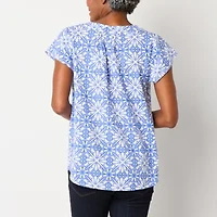 St. John's Bay Womens Split Crew Neck Short Sleeve Blouse