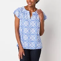 St. John's Bay Womens Split Crew Neck Short Sleeve Blouse